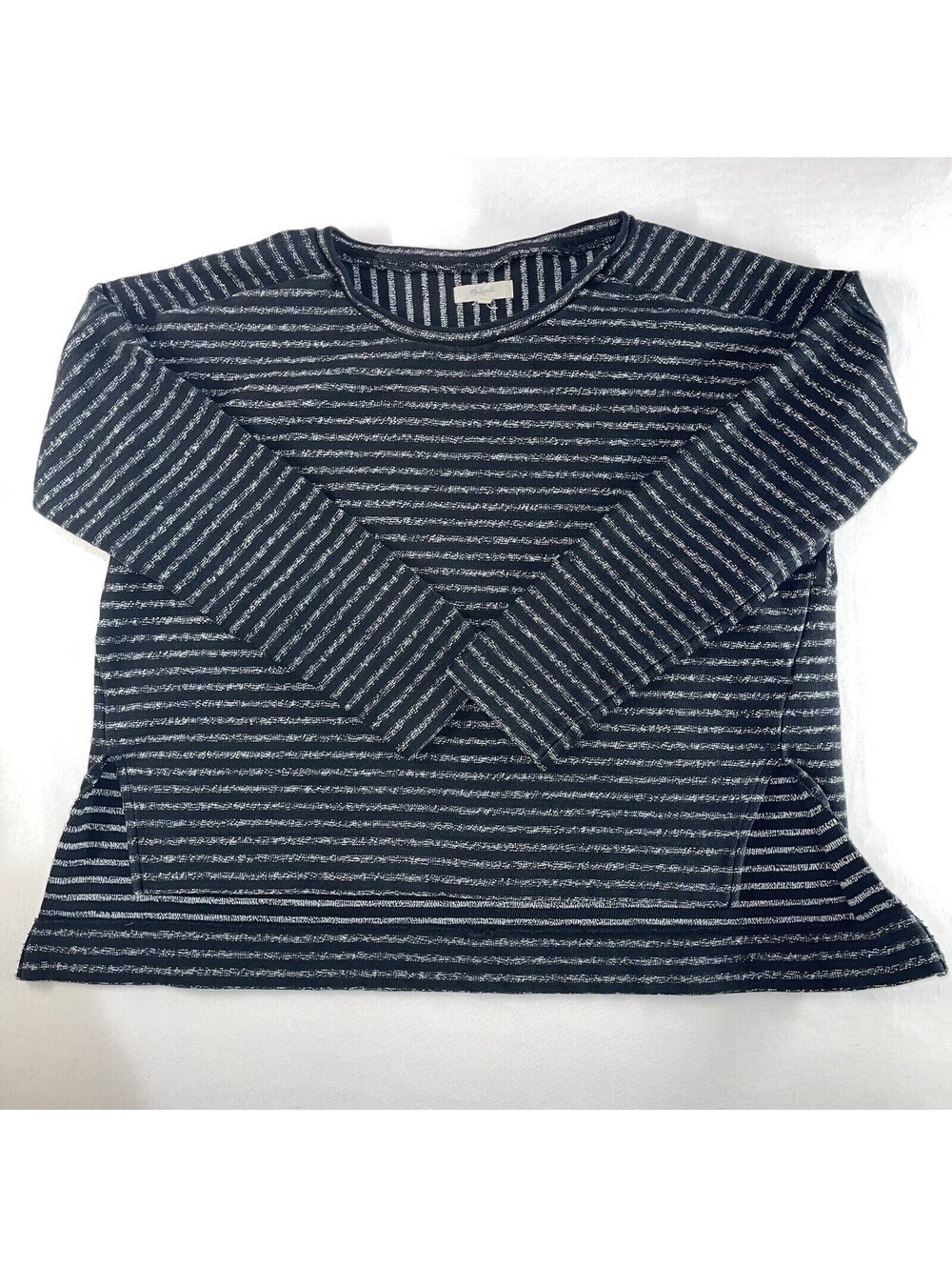 Madewell Striped Black Gray Sweater Size Large Marled Boxy Oversized Boat Neck